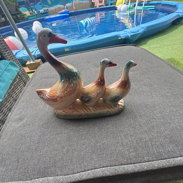 Vintage Ceramic Goose Family Figurine Made in Brazil