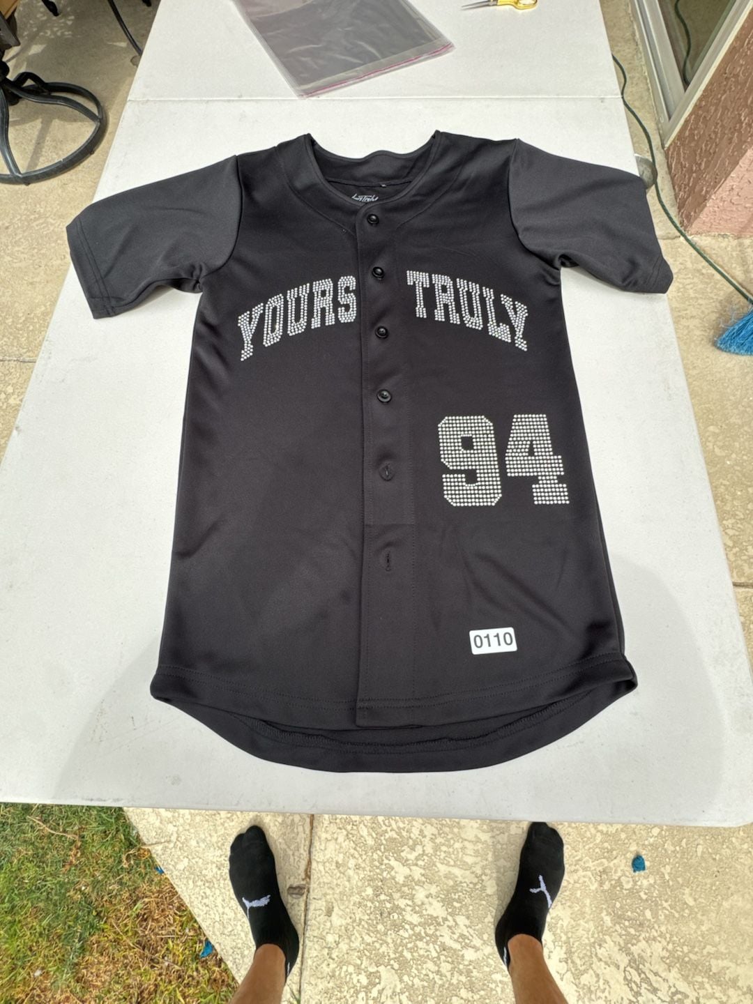 Yours Truly Rhinestone Baseball Jersey Black Size S 8
