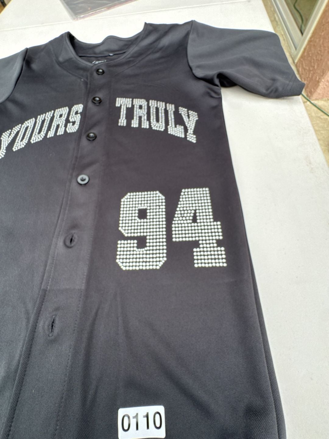 Yours Truly Rhinestone Baseball Jersey Black Size S 9