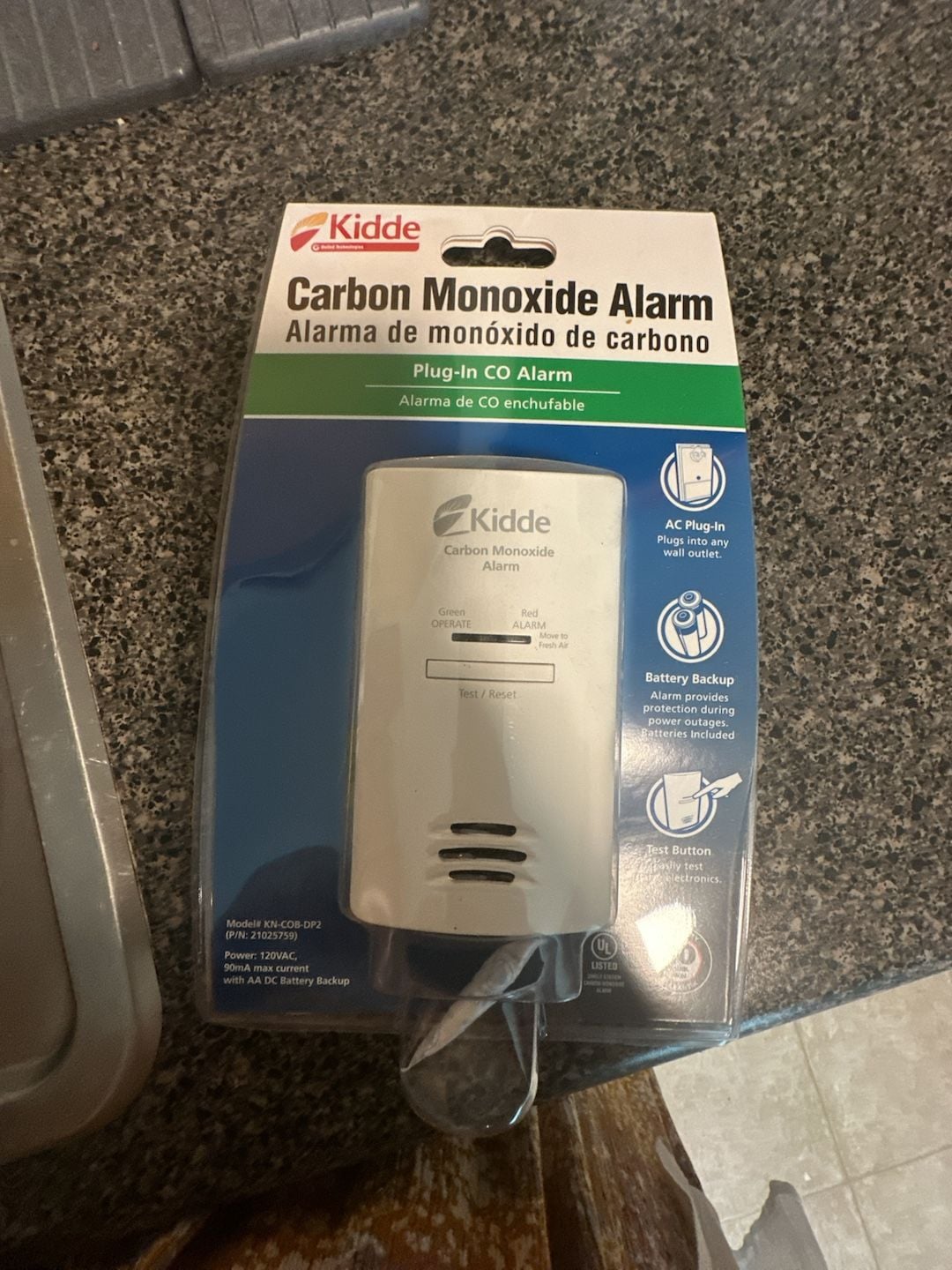 Kidde Carbon Monoxide Alarm Plug-In Model KN-COB-DP2 1
