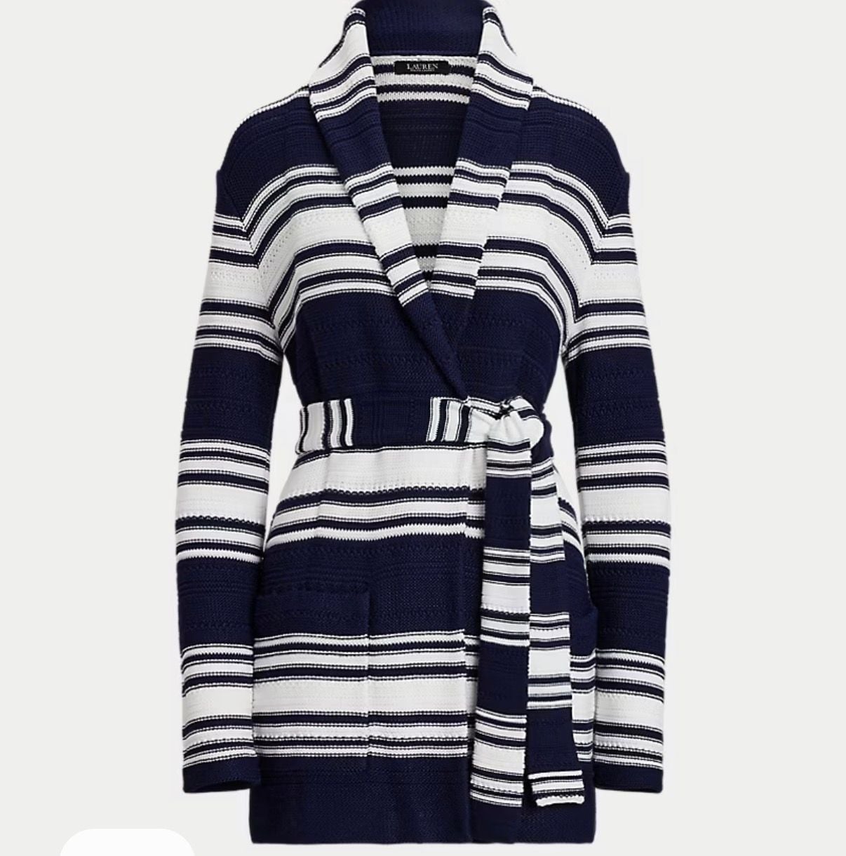 Lauren Ralph Lauren Striped Shawl Collar Belted Cardigan 2