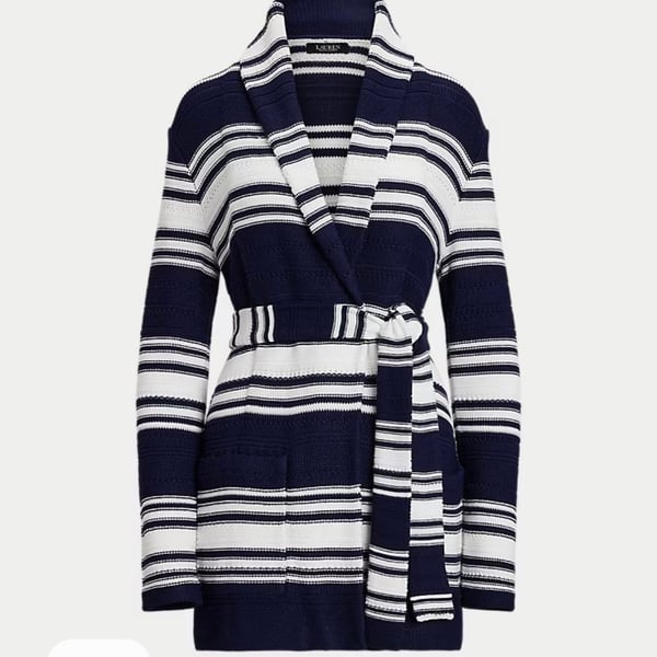Lauren Ralph Lauren Striped Shawl Collar Belted Cardigan