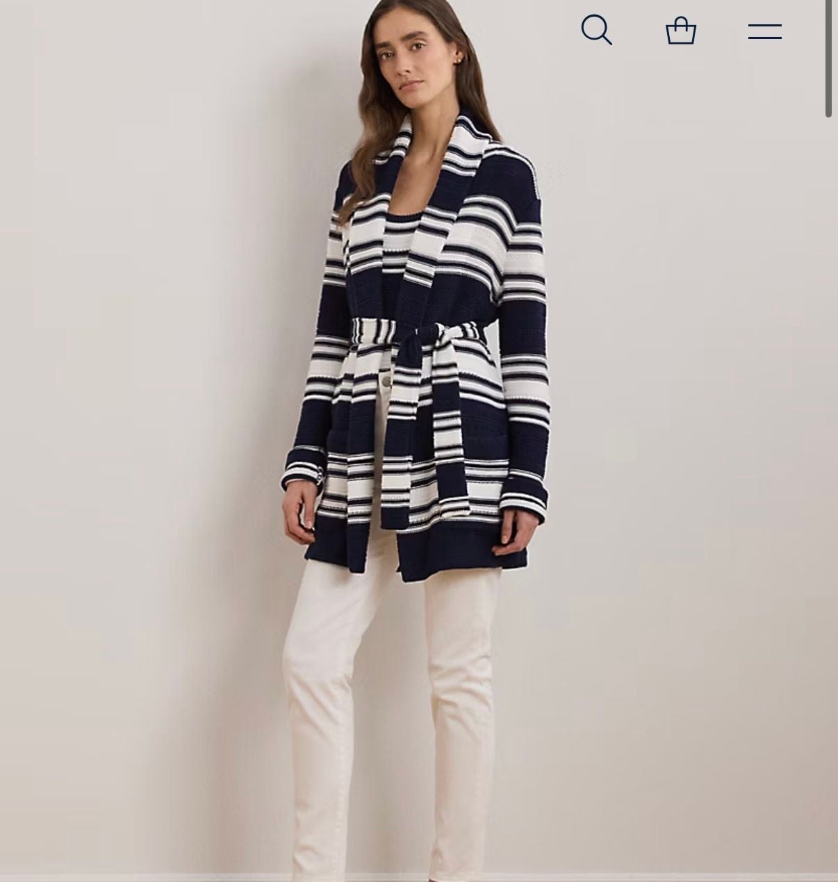Lauren Ralph Lauren Striped Shawl Collar Belted Cardigan 3