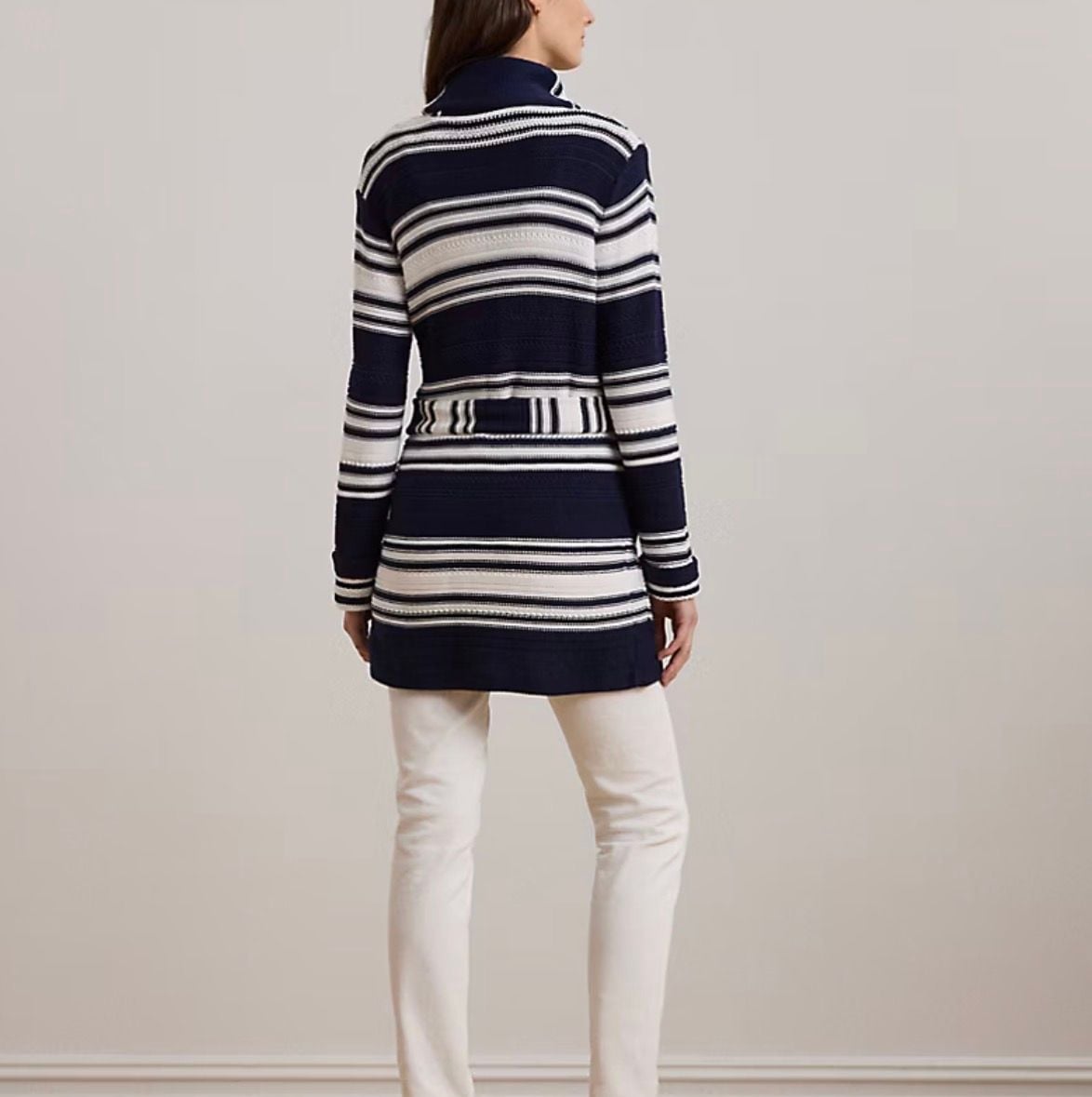 Lauren Ralph Lauren Striped Shawl Collar Belted Cardigan 4