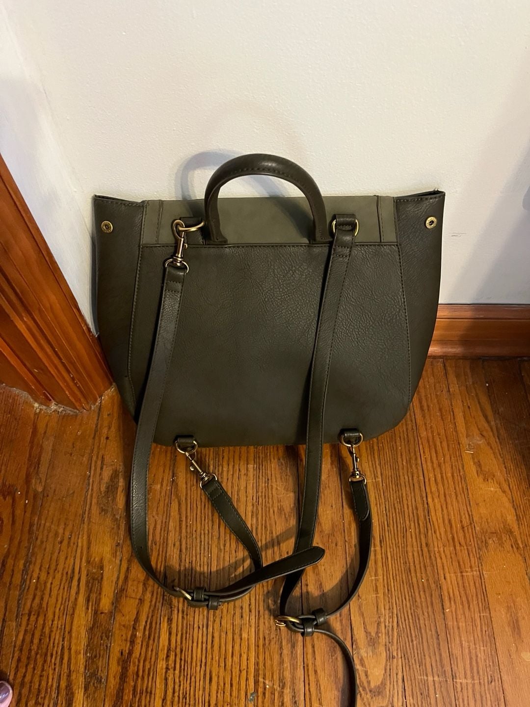 Universal Thread Olive Green Faux Leather Convertible Backpack 4