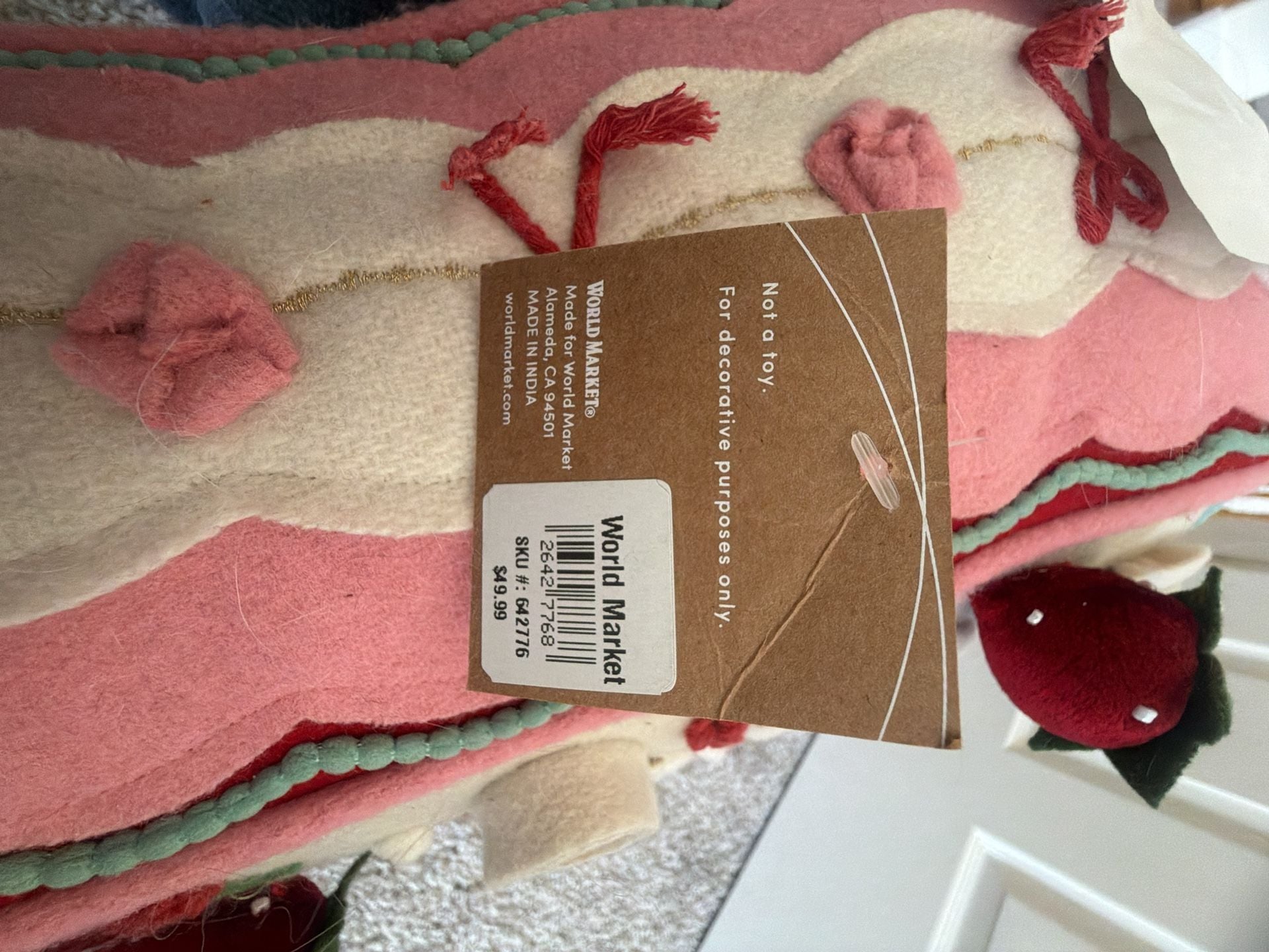 World Market Felt Strawberry Cake Slice Decorative Throw Pillow 4