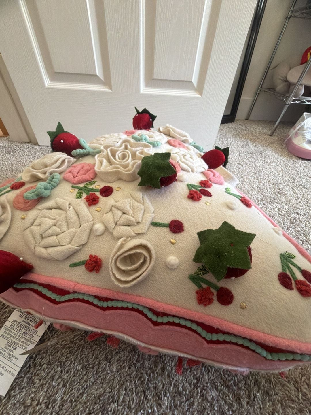 World Market Felt Strawberry Cake Slice Decorative Throw Pillow 5