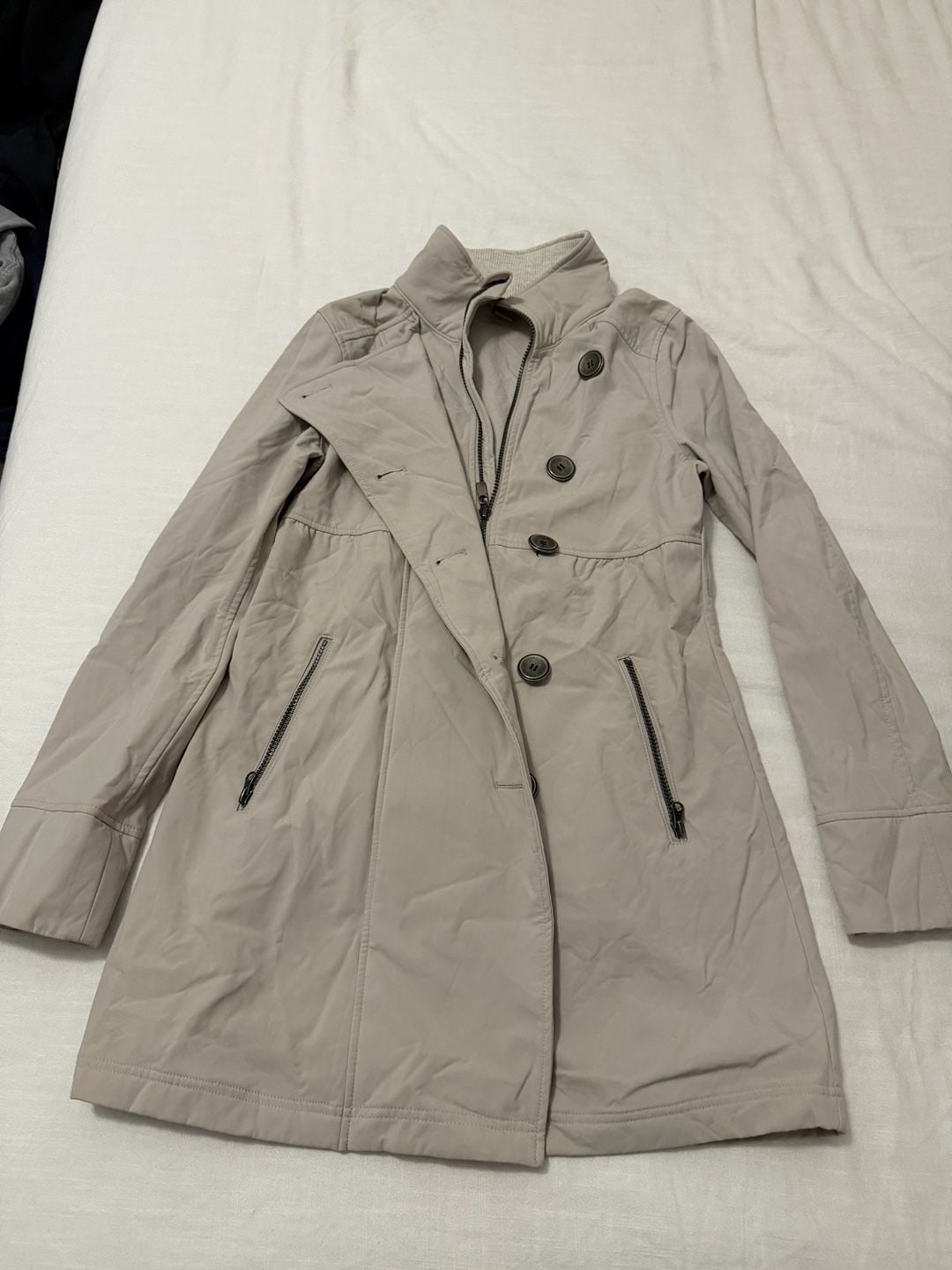 prAna Women's Beige Full Zip Button Front Trench Coat Size S 2