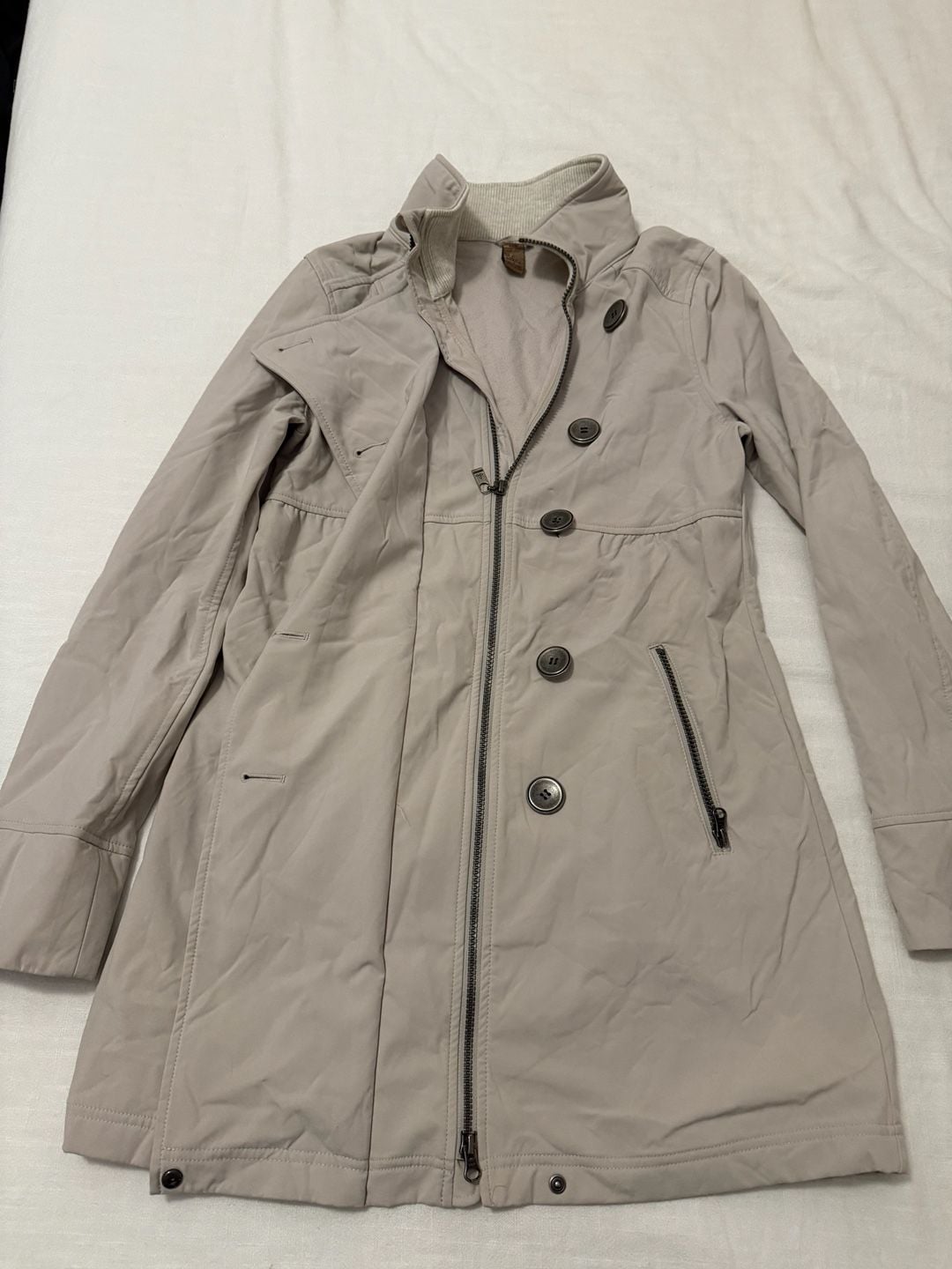 prAna Women's Beige Full Zip Button Front Trench Coat Size S 4