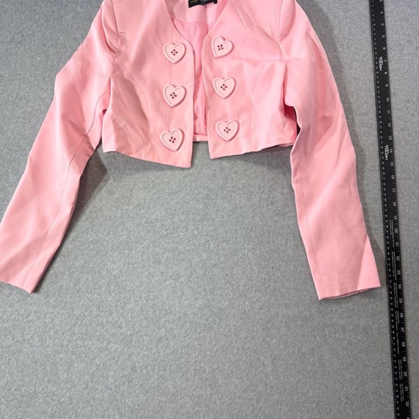 Pink Cropped Cardigan - Heart Button Long Sleeve –