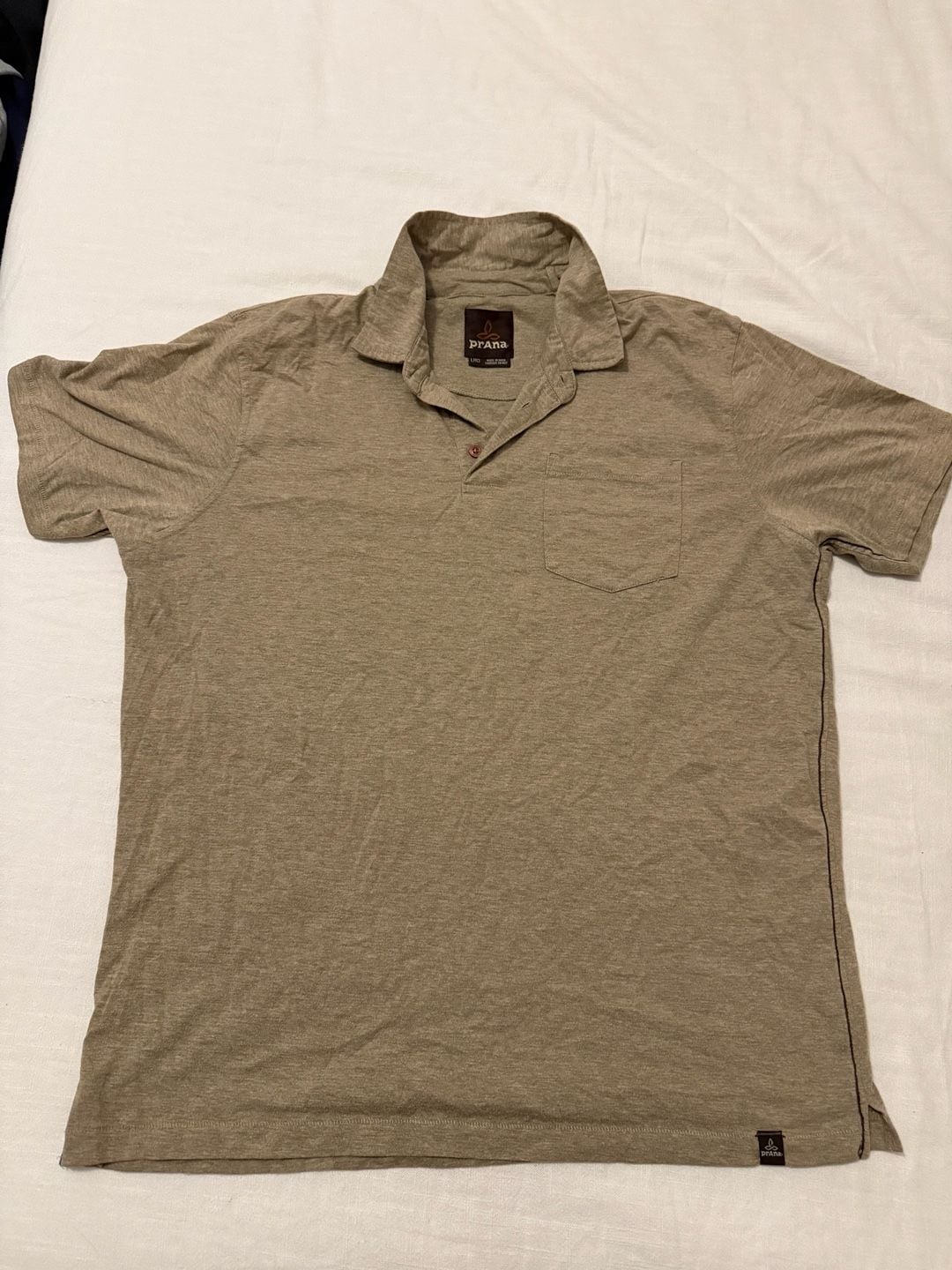 Prana Men's Size Large Tan Short Sleeve Pocket Polo Shirt 2