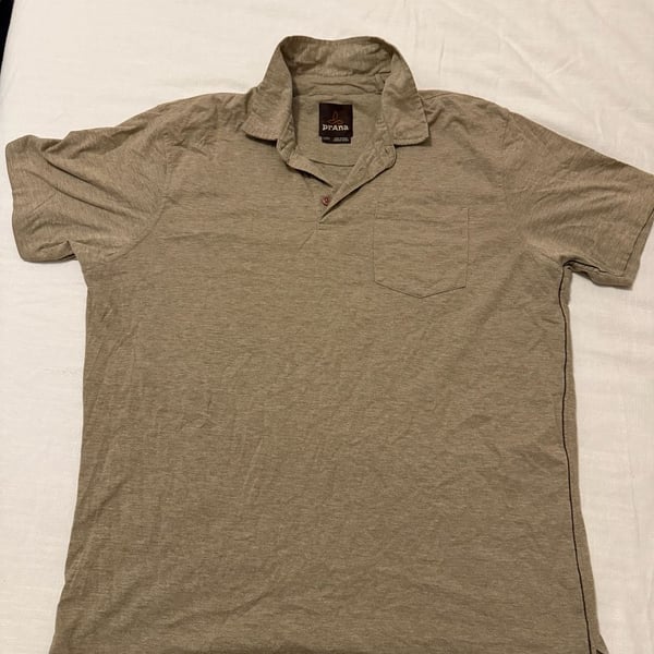 Prana Men's Size Large Tan Short Sleeve Pocket Polo Shirt