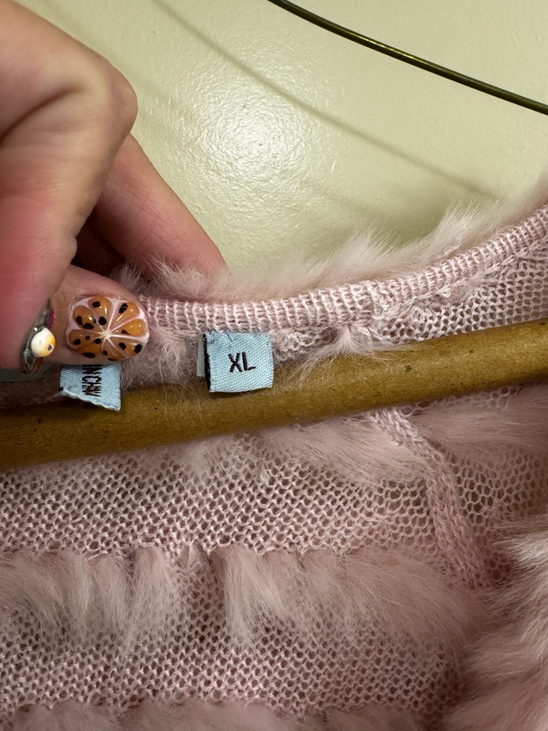 Barami Pink Genuine Fur Knit Cardigan Size XL 6
