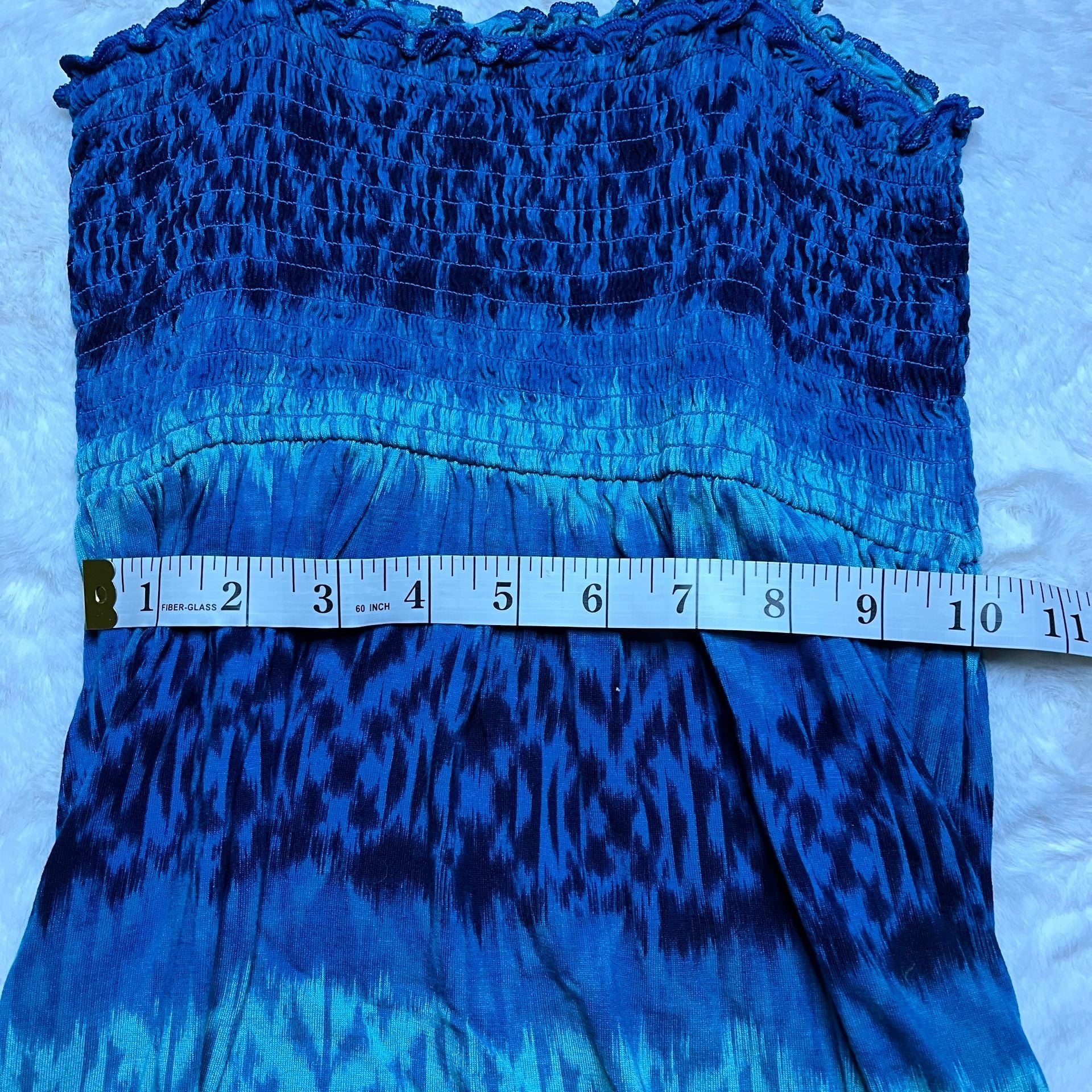 Mudd Blue Ikat Print Smocked Spaghetti Strap Dress Size L 7