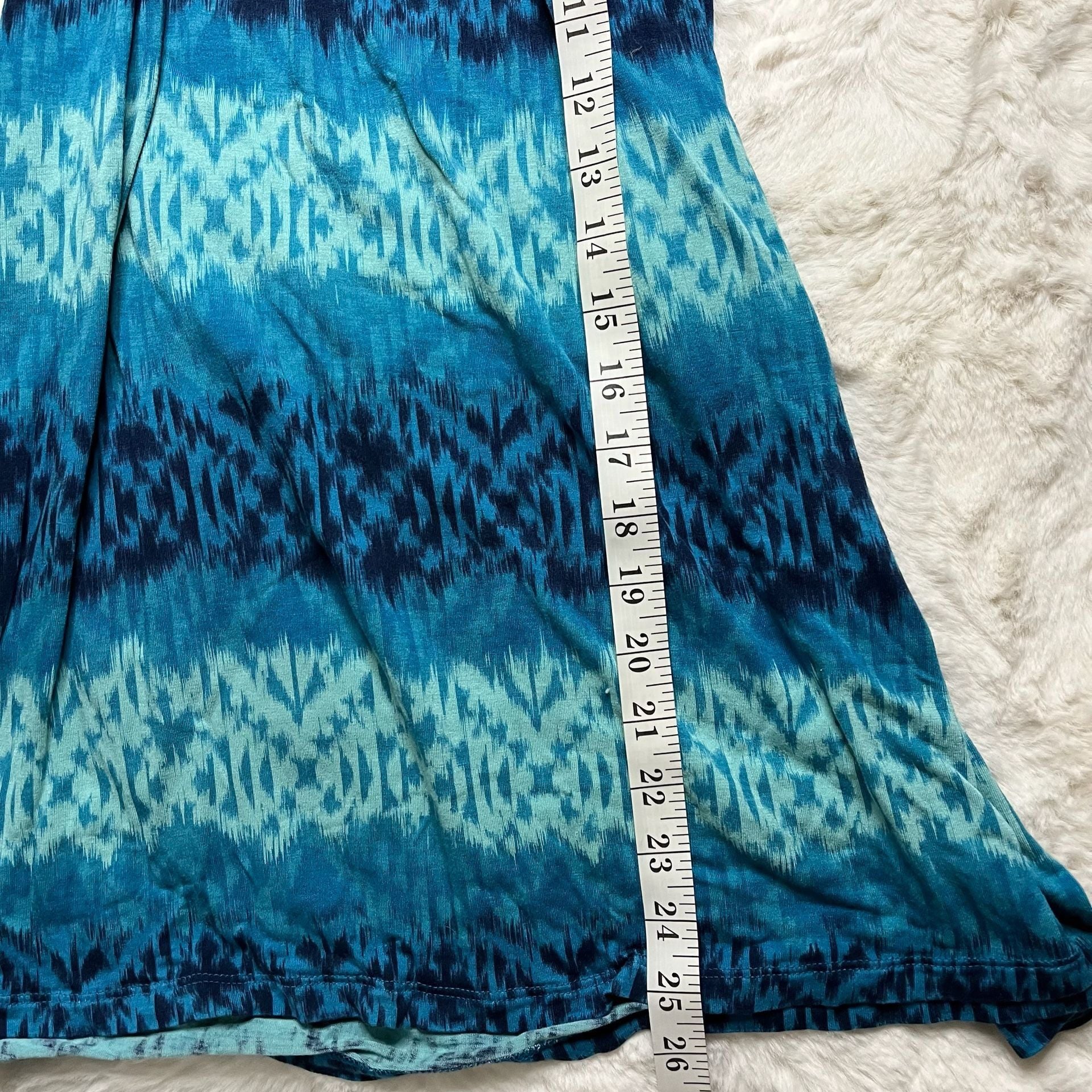 Mudd Blue Ikat Print Smocked Spaghetti Strap Dress Size L 8