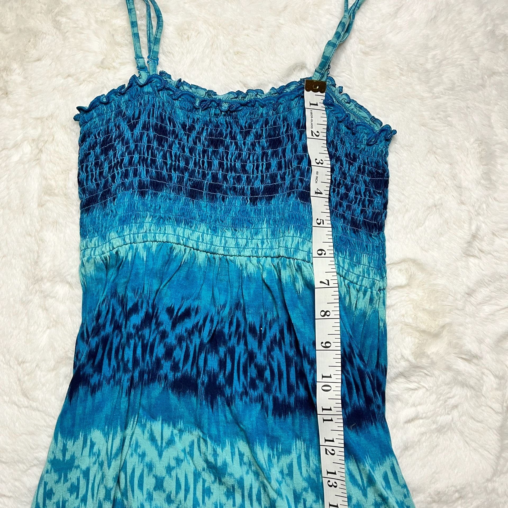Mudd Blue Ikat Print Smocked Spaghetti Strap Dress Size L 9