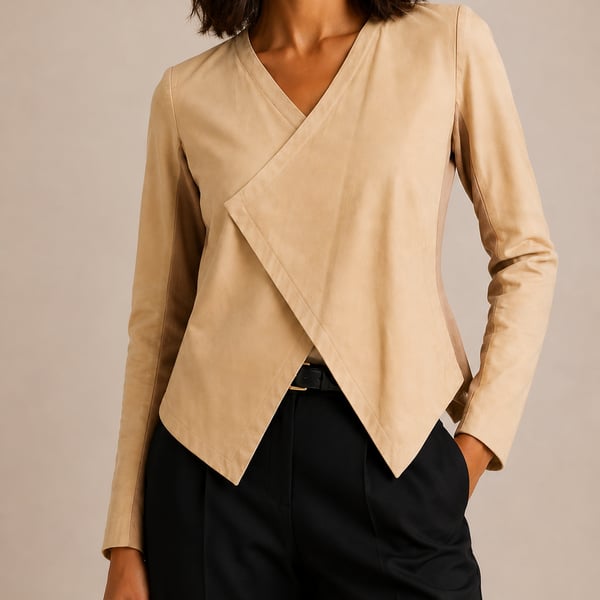 Halogen Women's Beige Leather Wrap Jacket, Size M