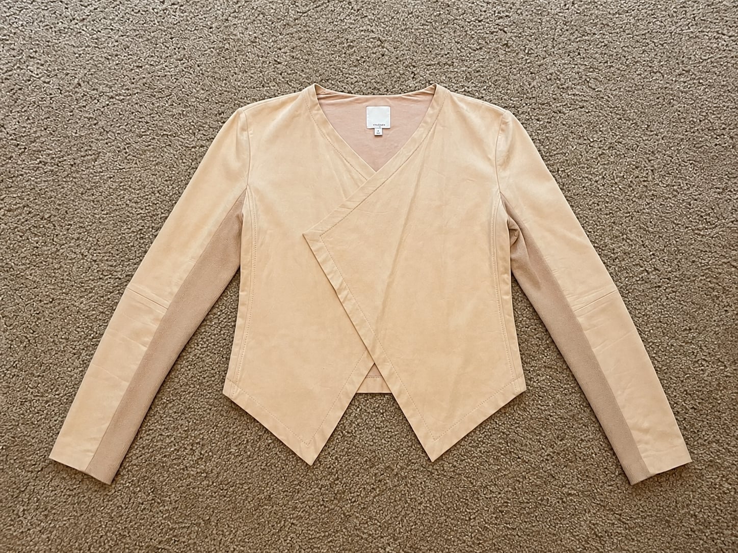Halogen Women's Beige Leather Wrap Jacket, Size M 3