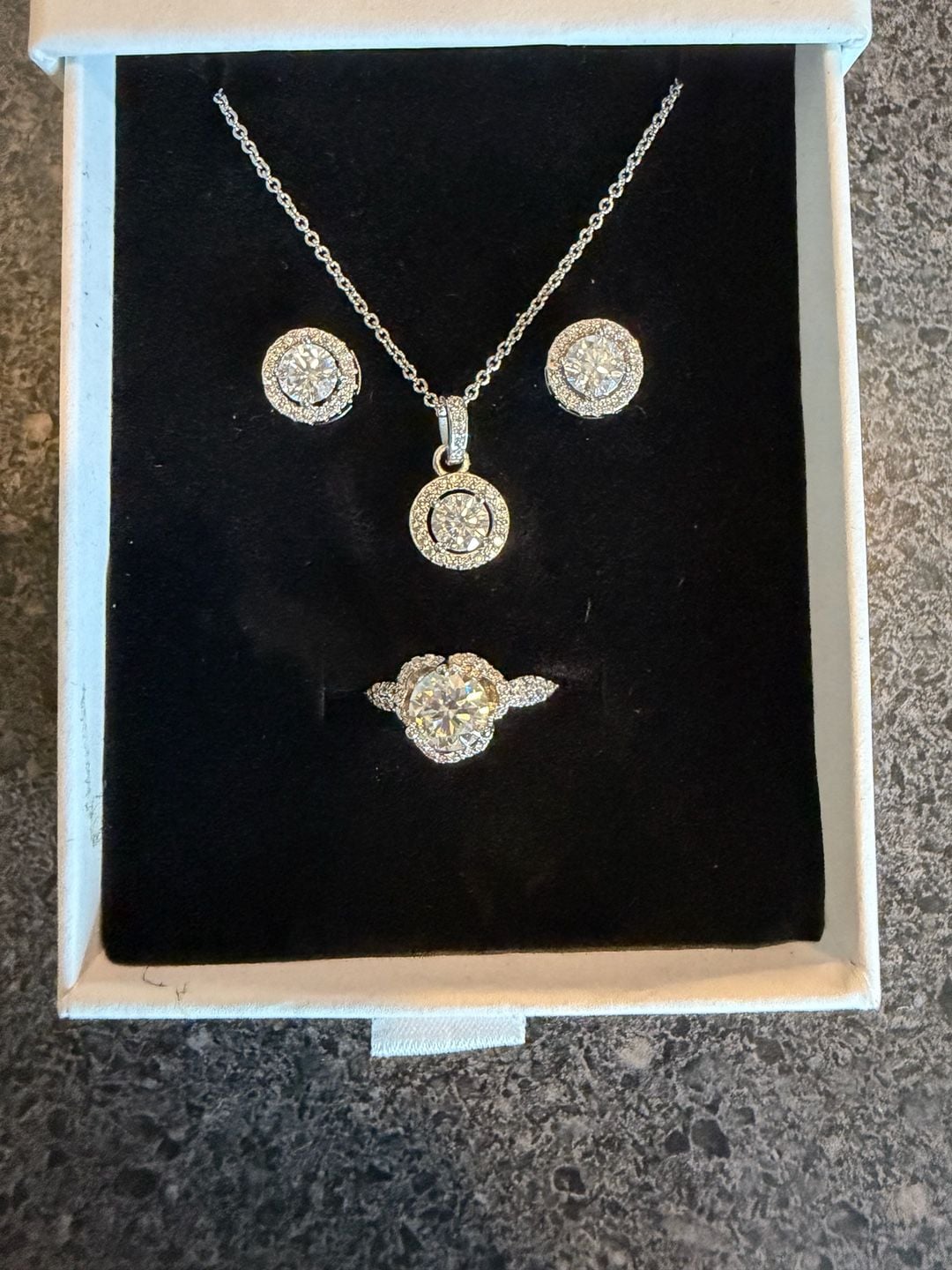 Moissanite Halo Jewelry Set: Ring, Necklace, and Earrings with GRA Certificates 12