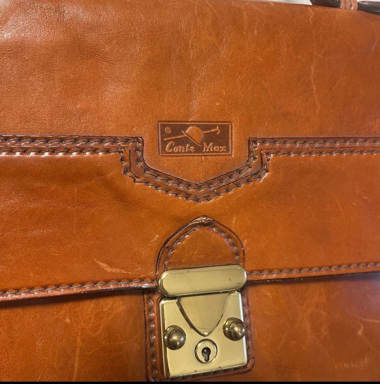 Conte Max Vintage Italian Leather Briefcase Satchel Bag 5