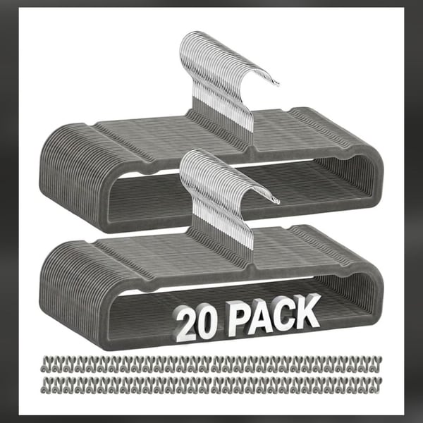 20 Pack Velvet Non-Slip Clothes Hangers Gray