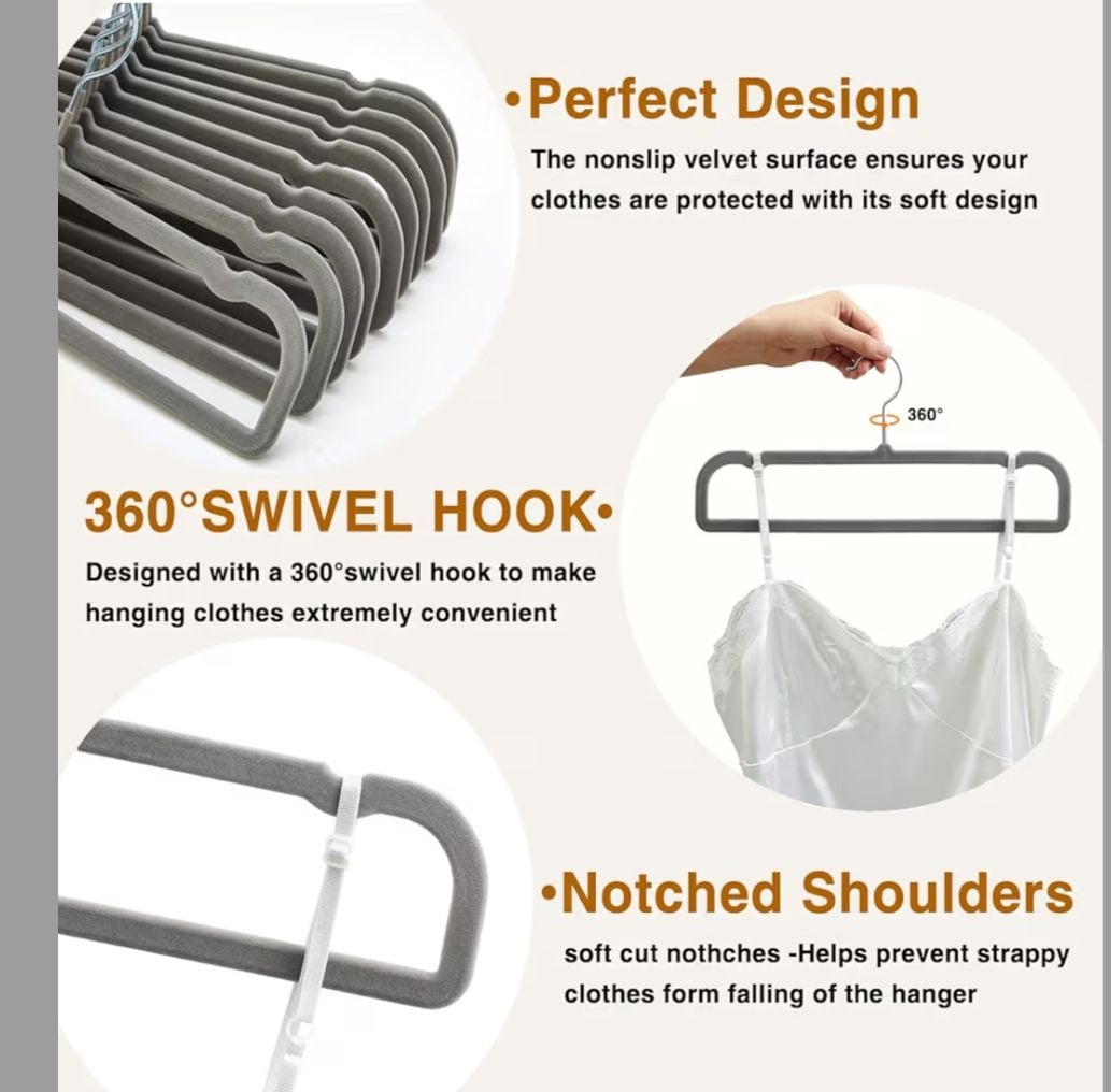 20 Pack Velvet Non-Slip Clothes Hangers Gray 2