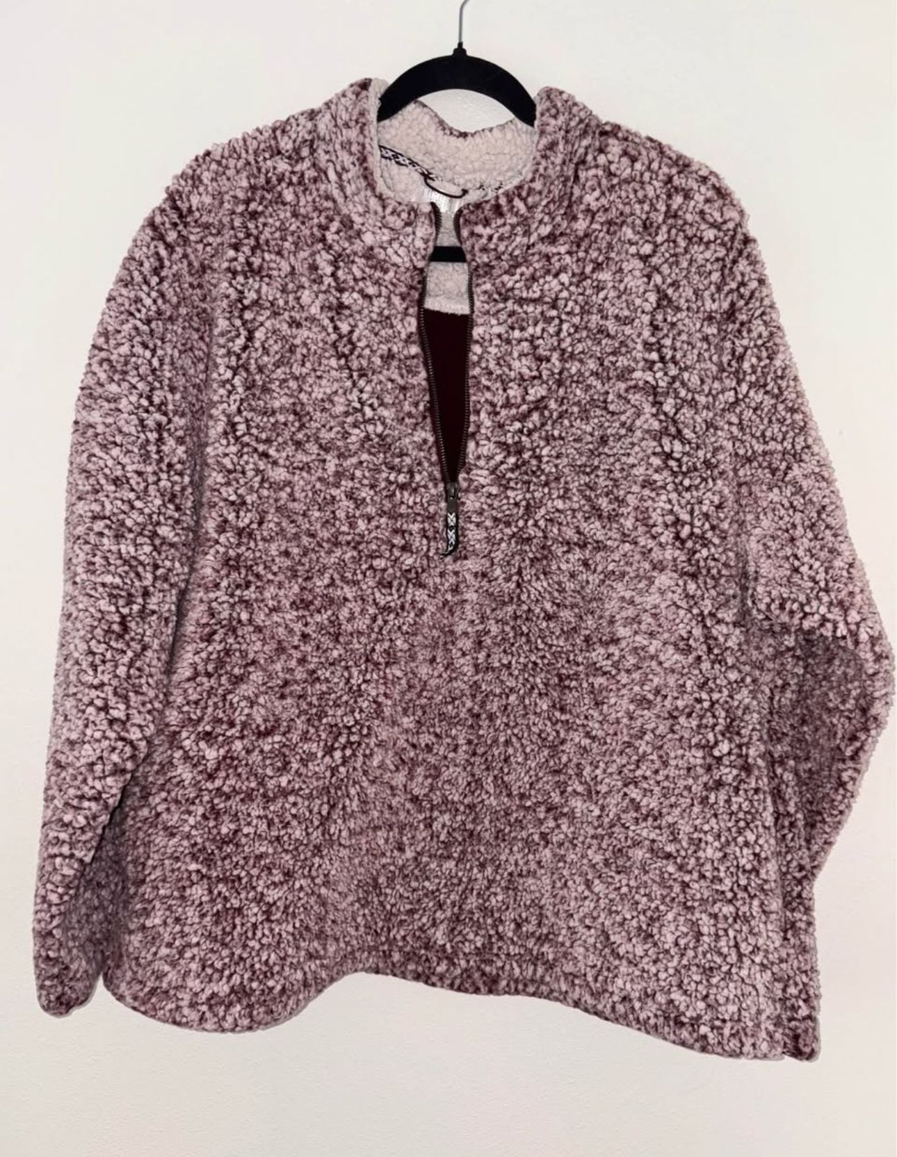 Time & Tru Womens XL Sherpa Fleece Quarter Zip Long Sleeve Jacket Burgundy NWT 2