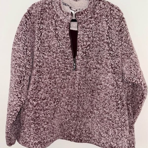 Time & Tru Womens XL Sherpa Fleece Quarter Zip Long Sleeve Jacket Burgundy NWT
