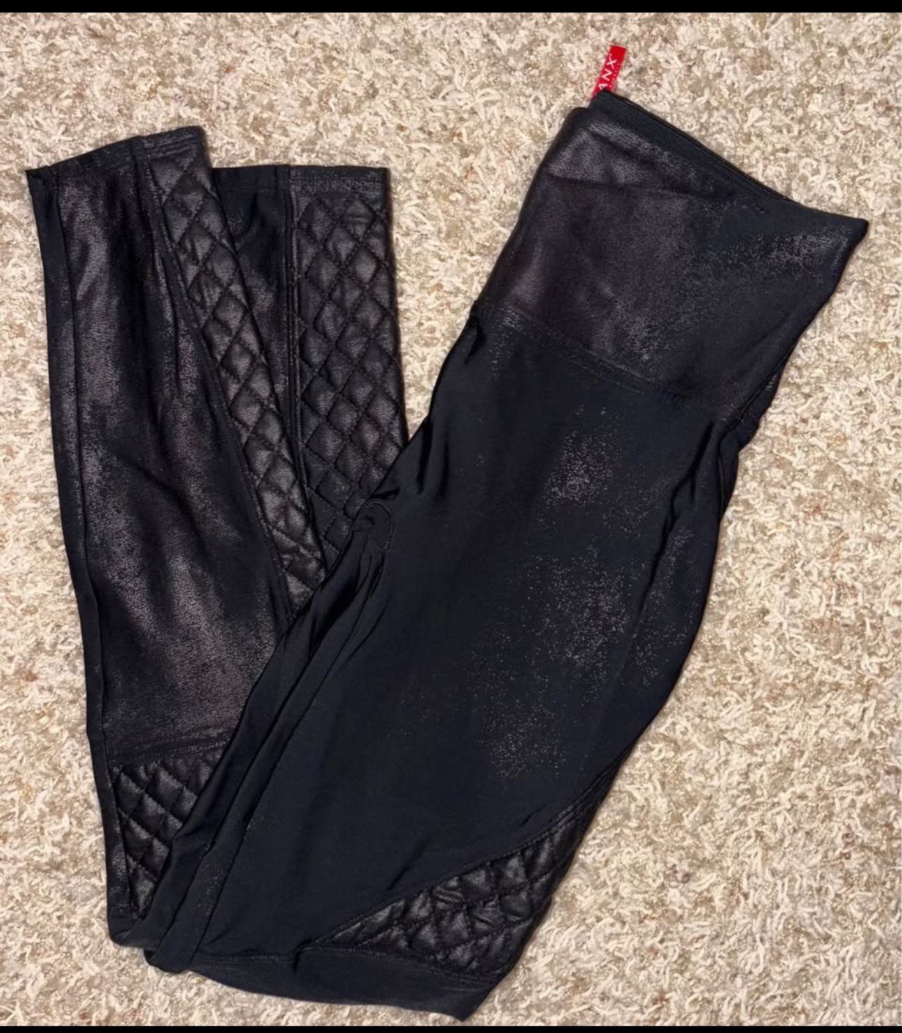 Spanx Quilted Faux Leather Leggings Black Size M 2