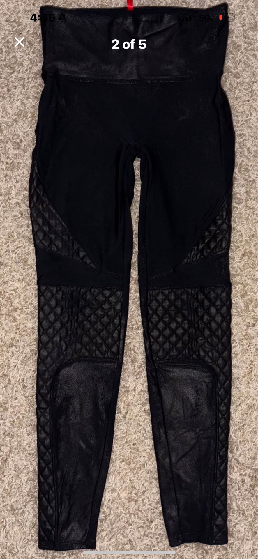 Spanx Quilted Faux Leather Leggings Black Size M 3
