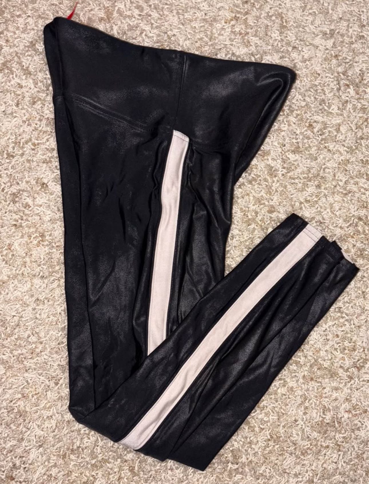 Spanx Faux Leather Side Stripe Leggings Size Large 2