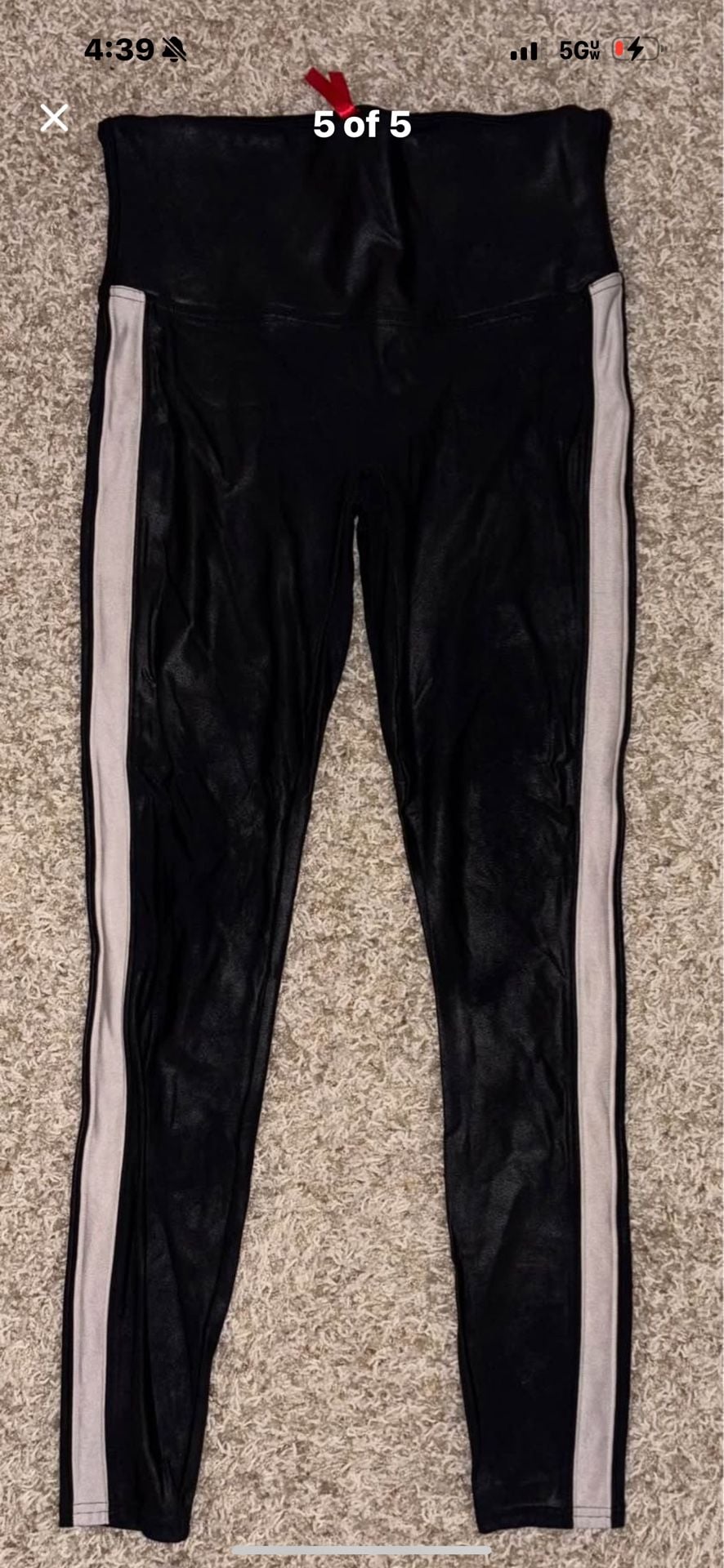 Spanx Faux Leather Side Stripe Leggings Size Large 4