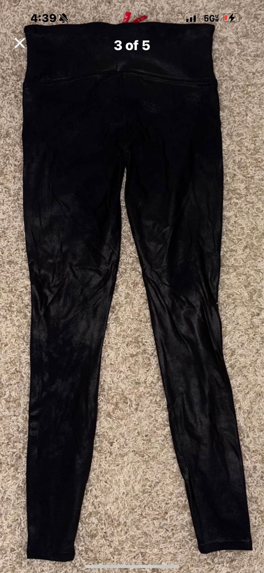 Spanx Faux Leather Side Stripe Leggings Size Large 6