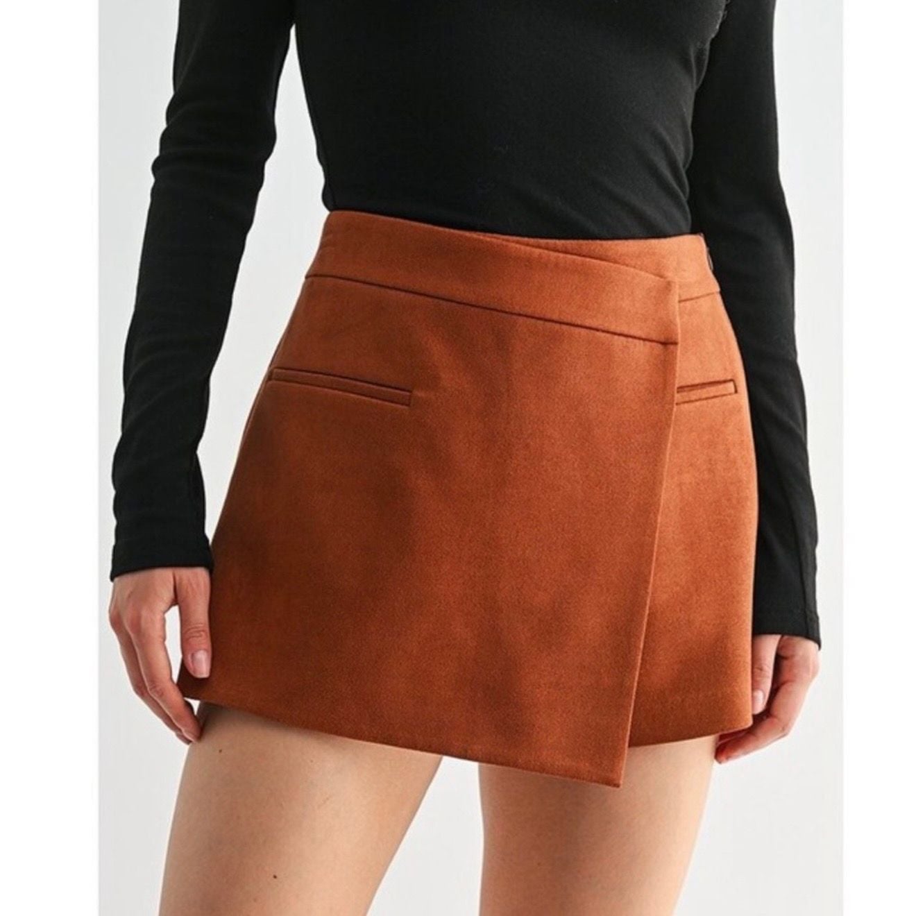 All in Favor Faux Suede Mini Wrap Skirt Juniors Medium 2