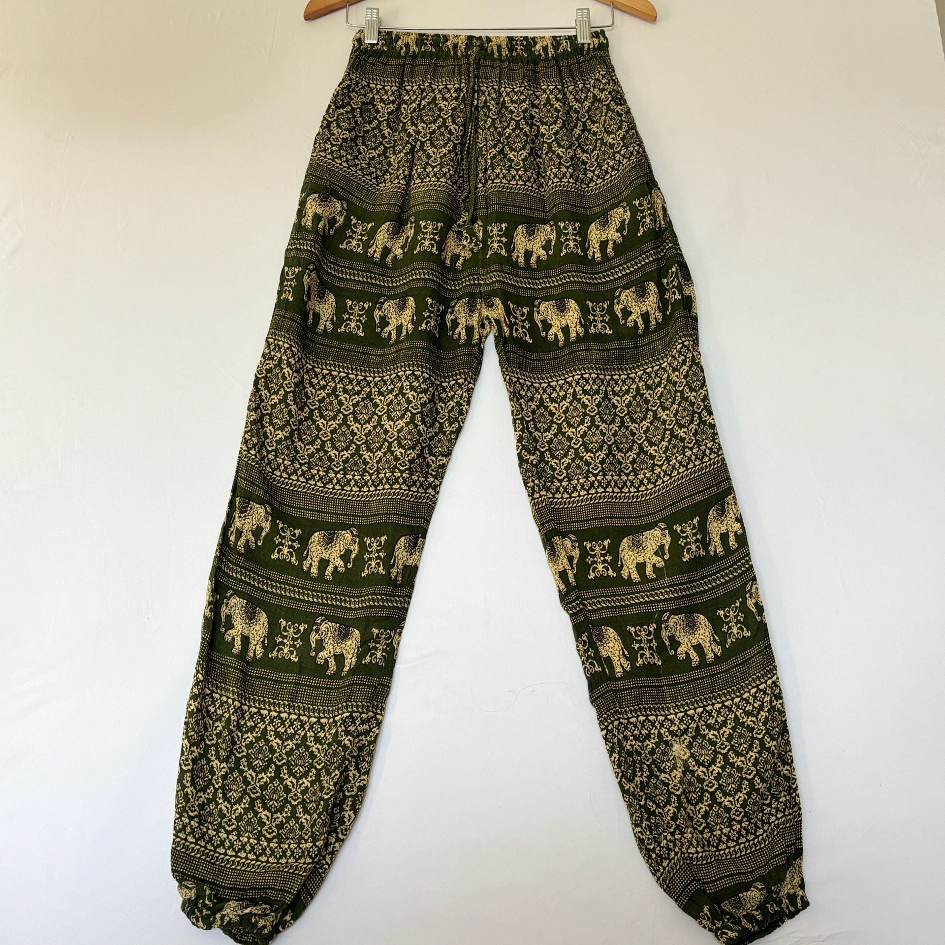 The Elephant Temple Boho Elephant Print Green Harem Pants 2