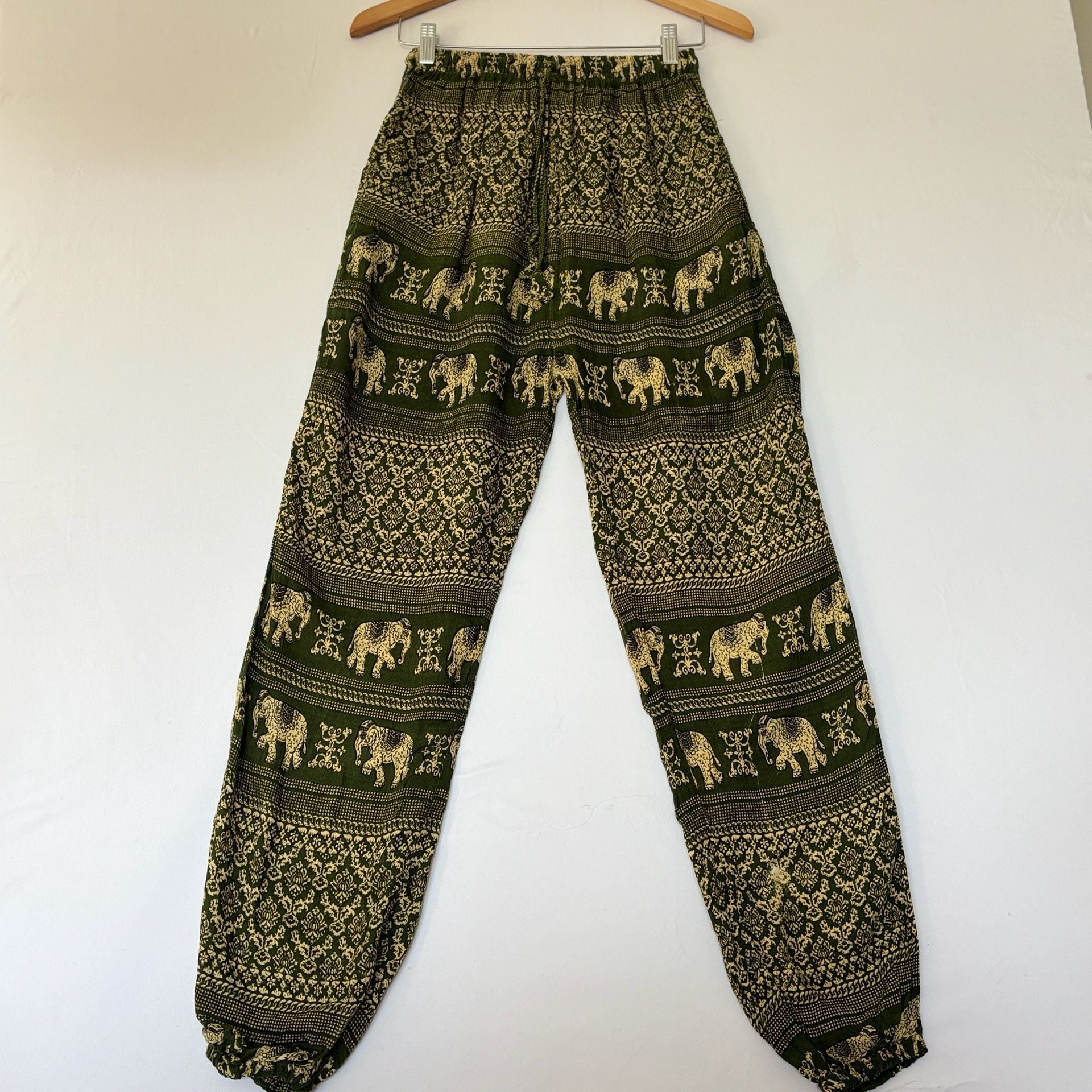 The Elephant Temple Boho Elephant Print Green Harem Pants 3