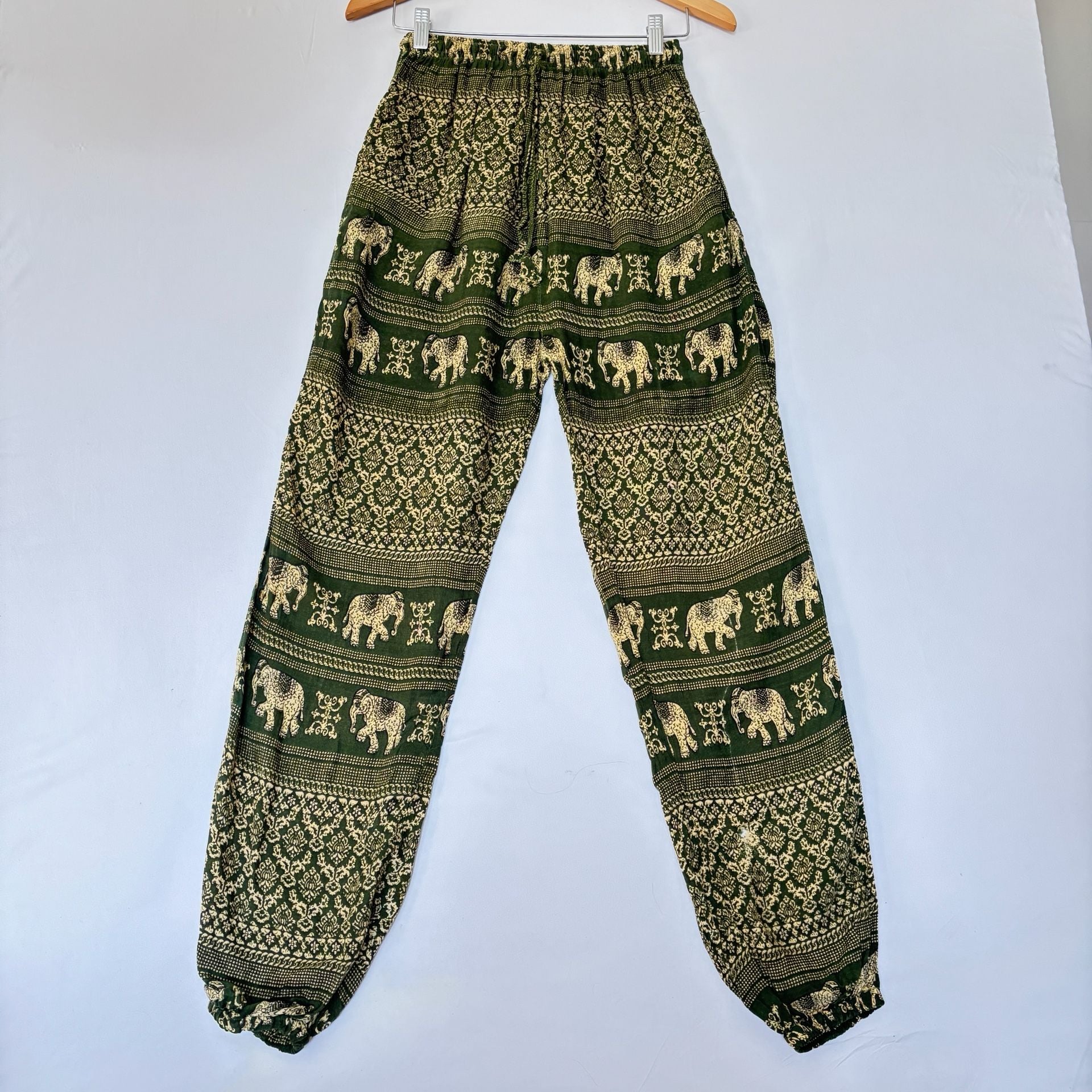 The Elephant Temple Boho Elephant Print Green Harem Pants 4