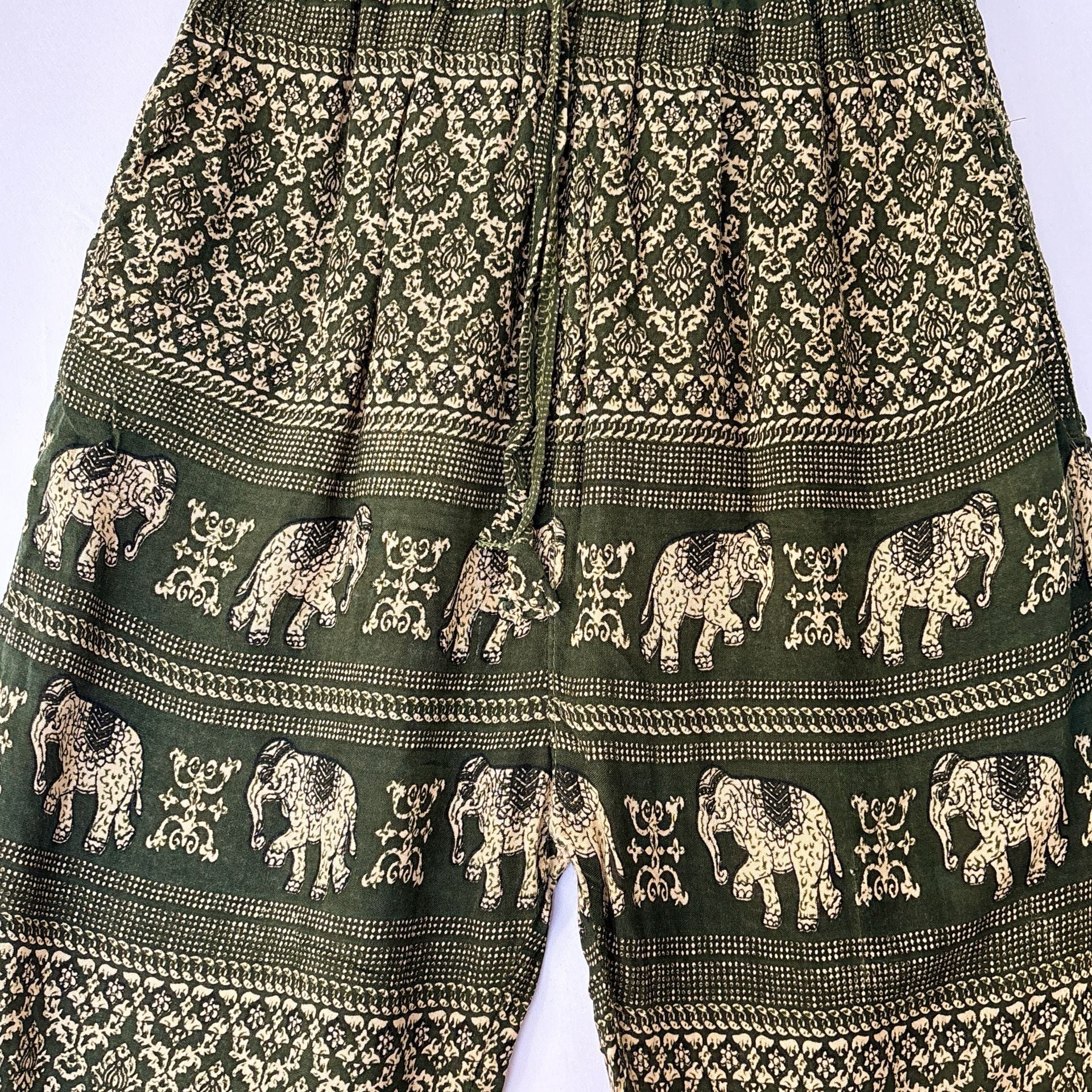 The Elephant Temple Boho Elephant Print Green Harem Pants 7
