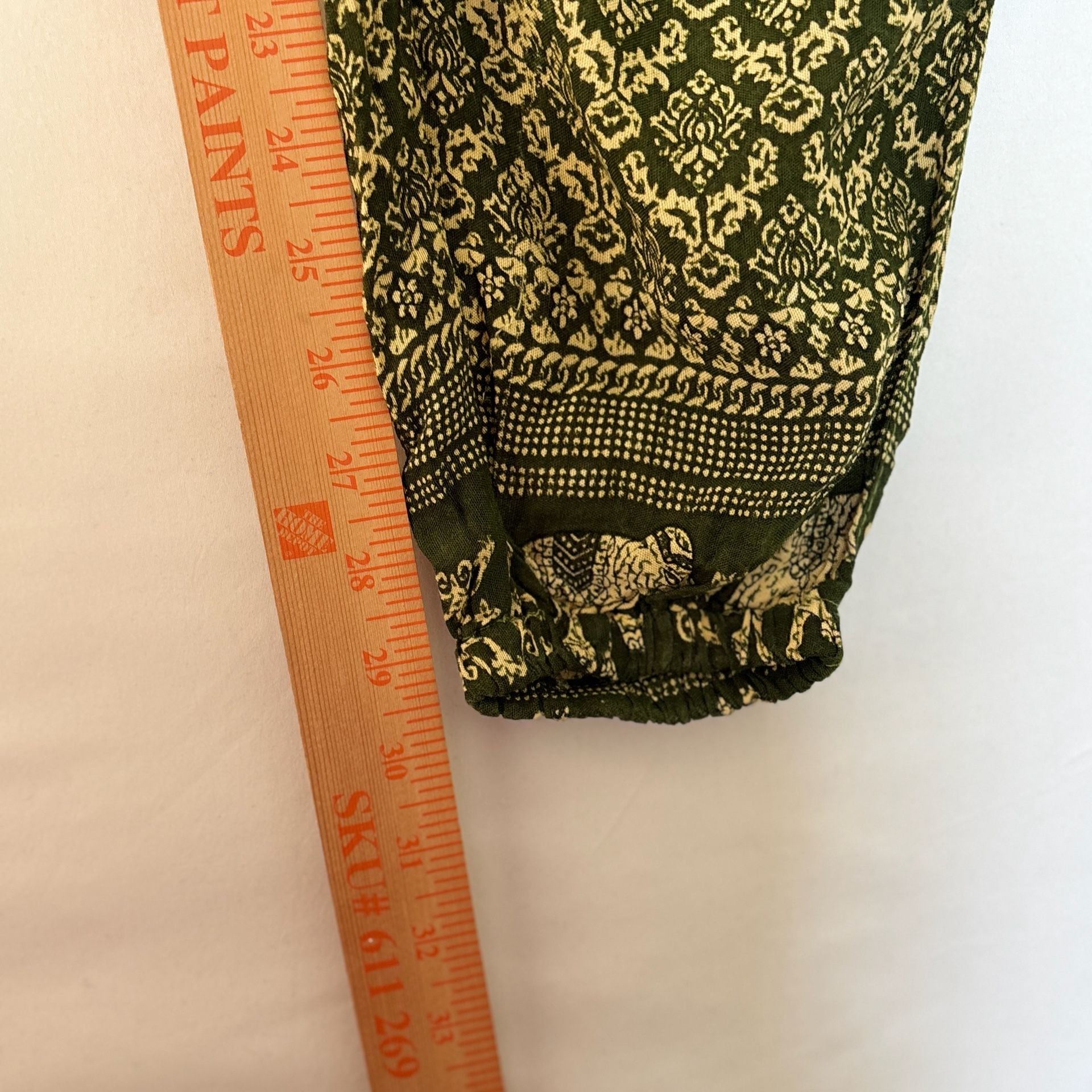 The Elephant Temple Boho Elephant Print Green Harem Pants 9
