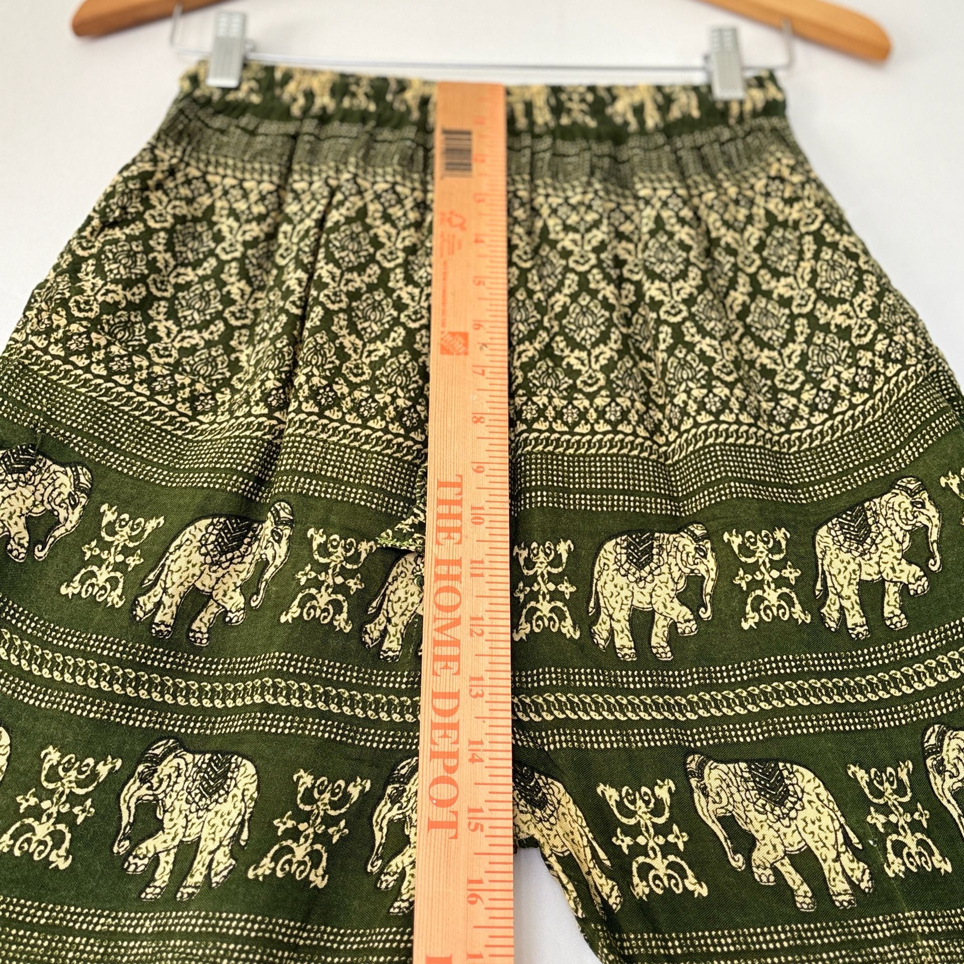 The Elephant Temple Boho Elephant Print Green Harem Pants 10