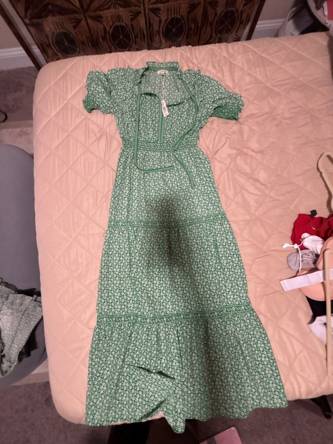 Max Studio Green Floral Tiered Dress Size S 2