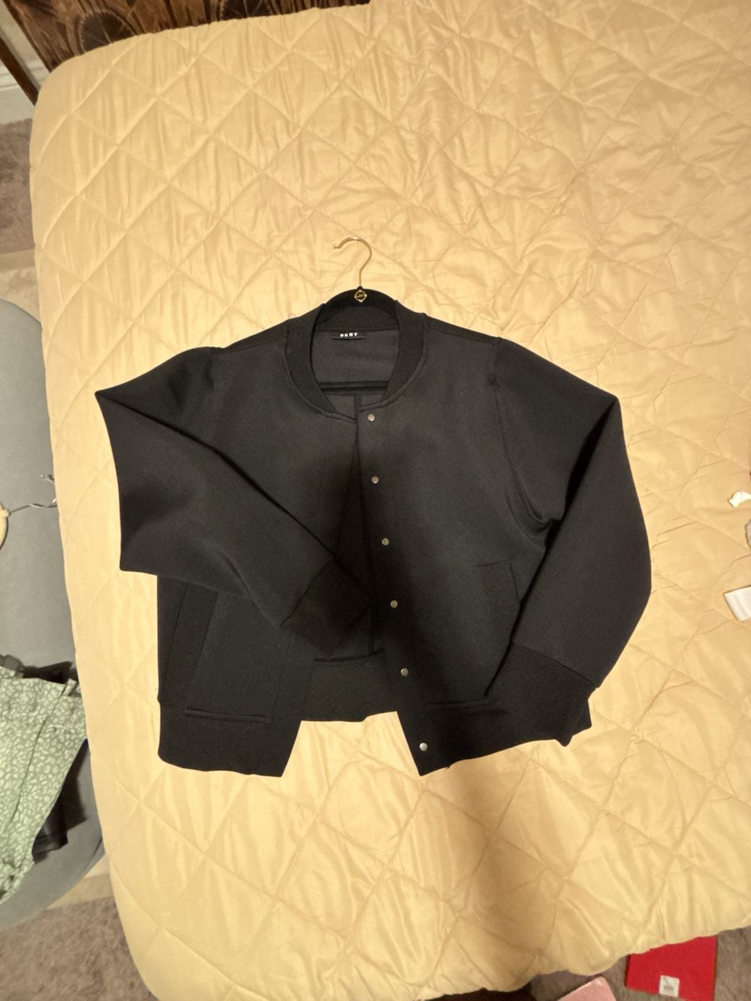 DKNY Black Scuba Knit Snap Front Bomber Jacket 2