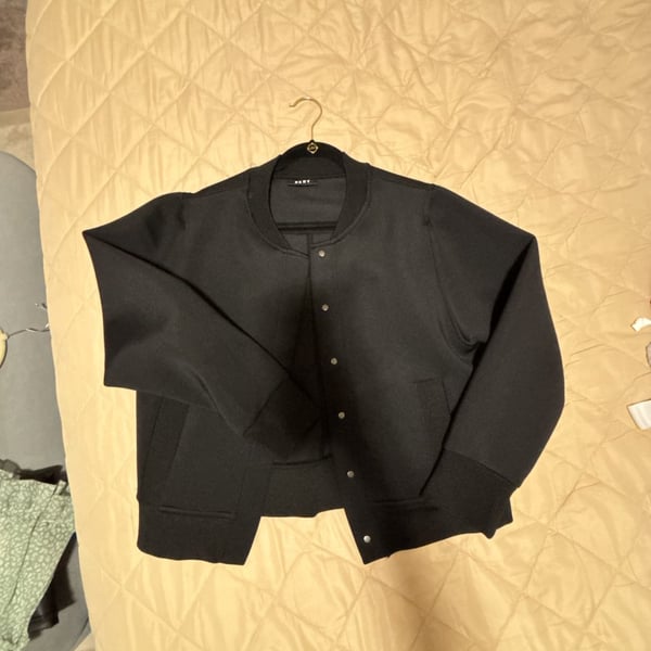 DKNY Black Scuba Knit Snap Front Bomber Jacket