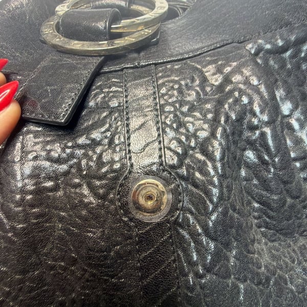 Bvlgari Black Textured Leather Shoulder Bag with Logo Ring Hardware