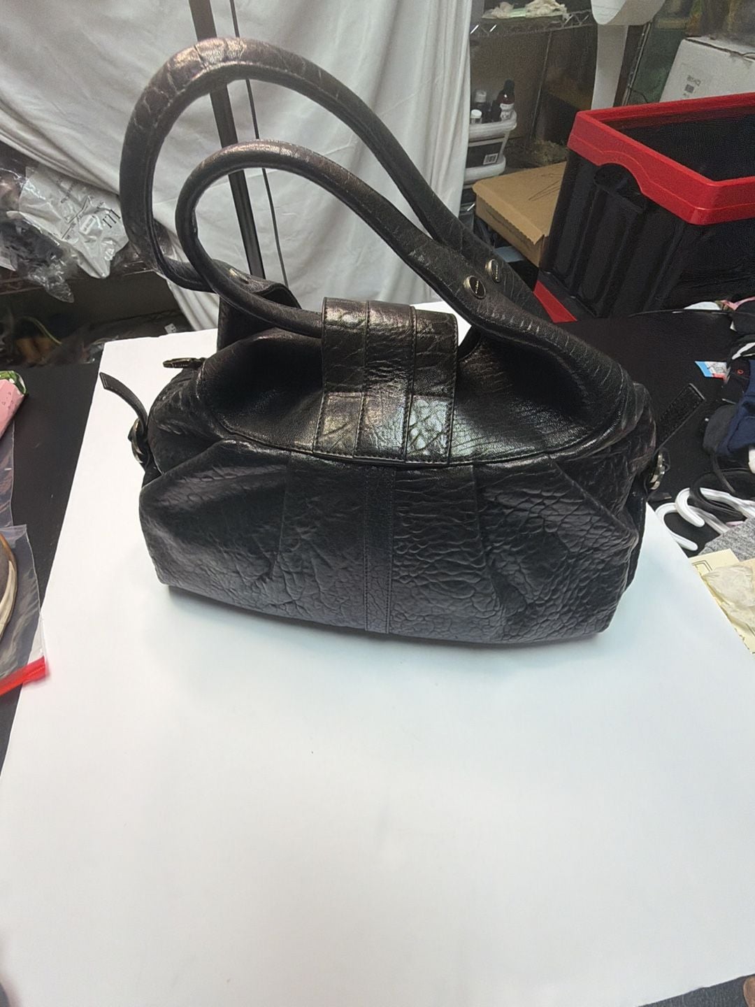 Bvlgari Black Textured Leather Shoulder Bag with Logo Ring Hardware 6