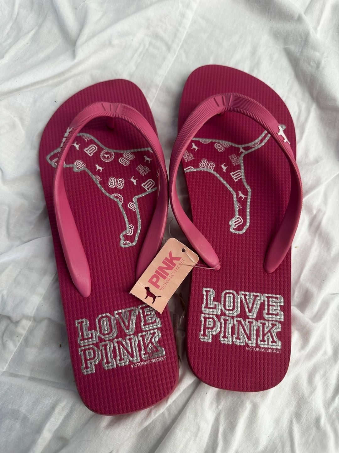 Y2K Victoria's Secret PINK Love Pink Flip Flops Sandals Size M 6