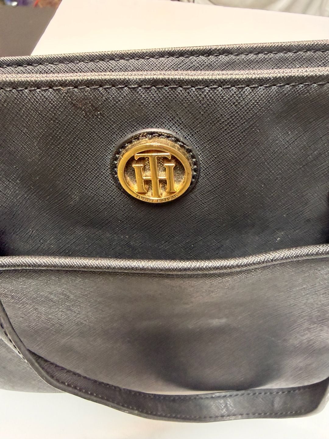 Tommy Hilfiger Black Saffiano Faux Leather Tote Bag 2