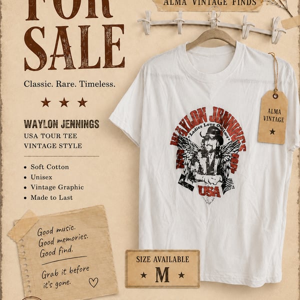 Waylon Jennings Ladies Love Outlaws USA Tour Graphic T-Shirt Size M