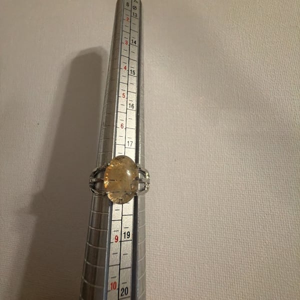 Size 7.5 Oval Citrine Statement Ring in Silver Tone