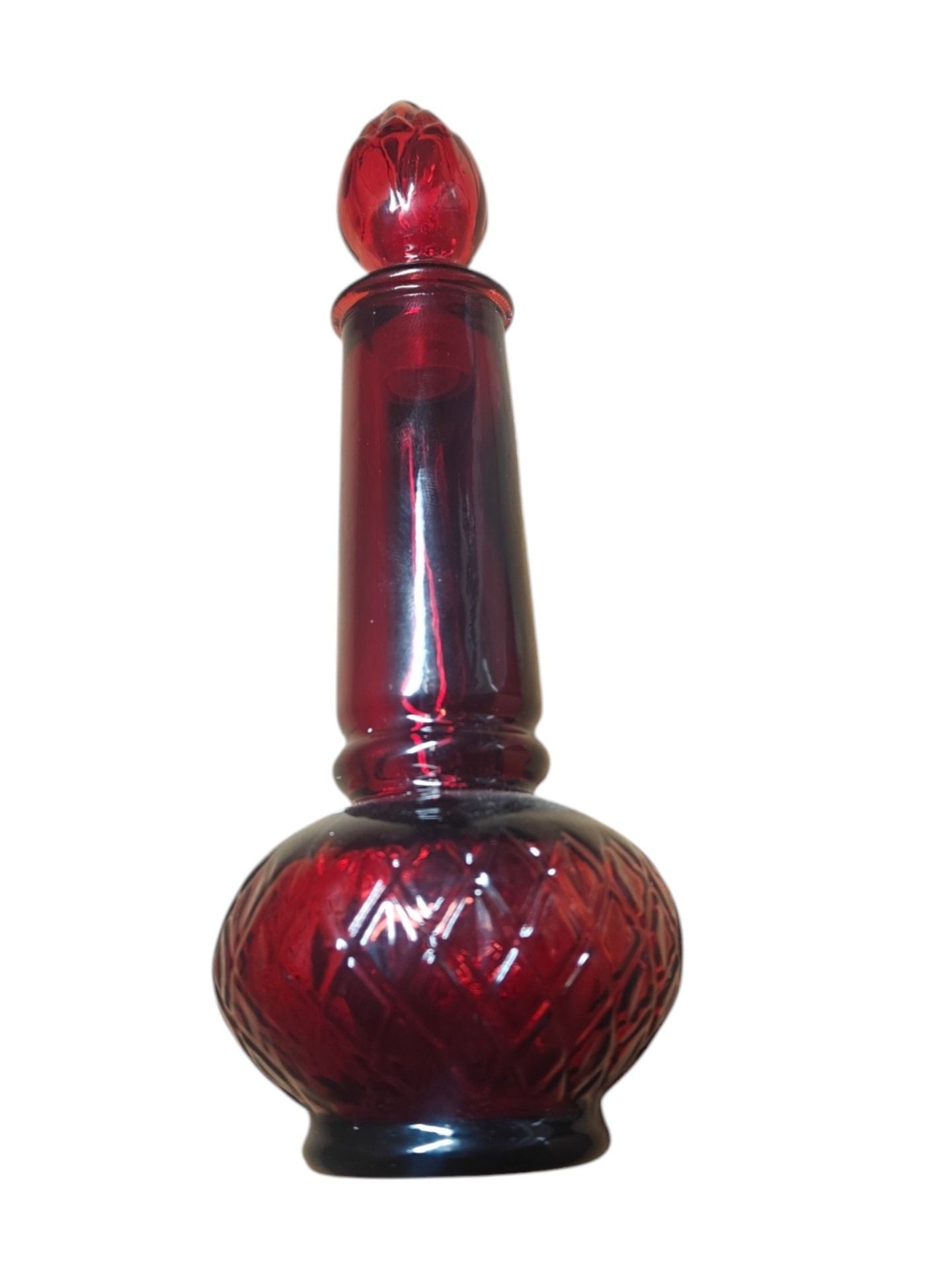 Vintage Avon Ruby Red Glass Decanter Bottle with Stopper 1